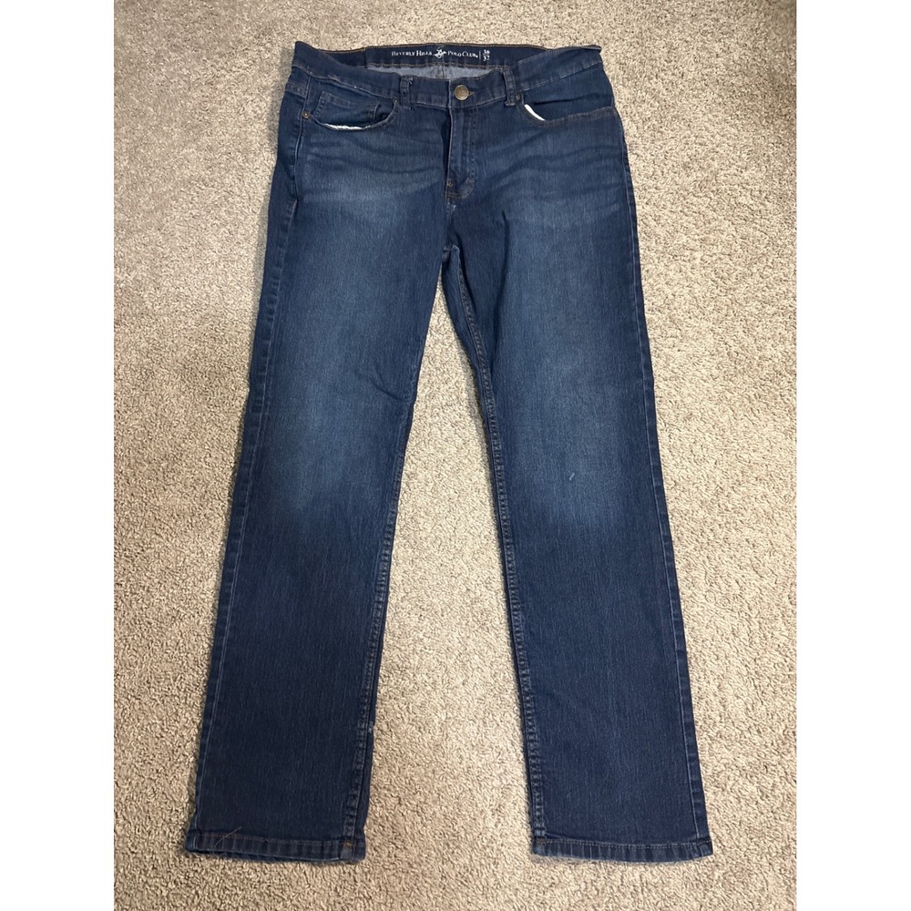 Beverly Hills Polo Club Mens 36x32 Straight Leg Jeans Dark Wash Denim Stretch